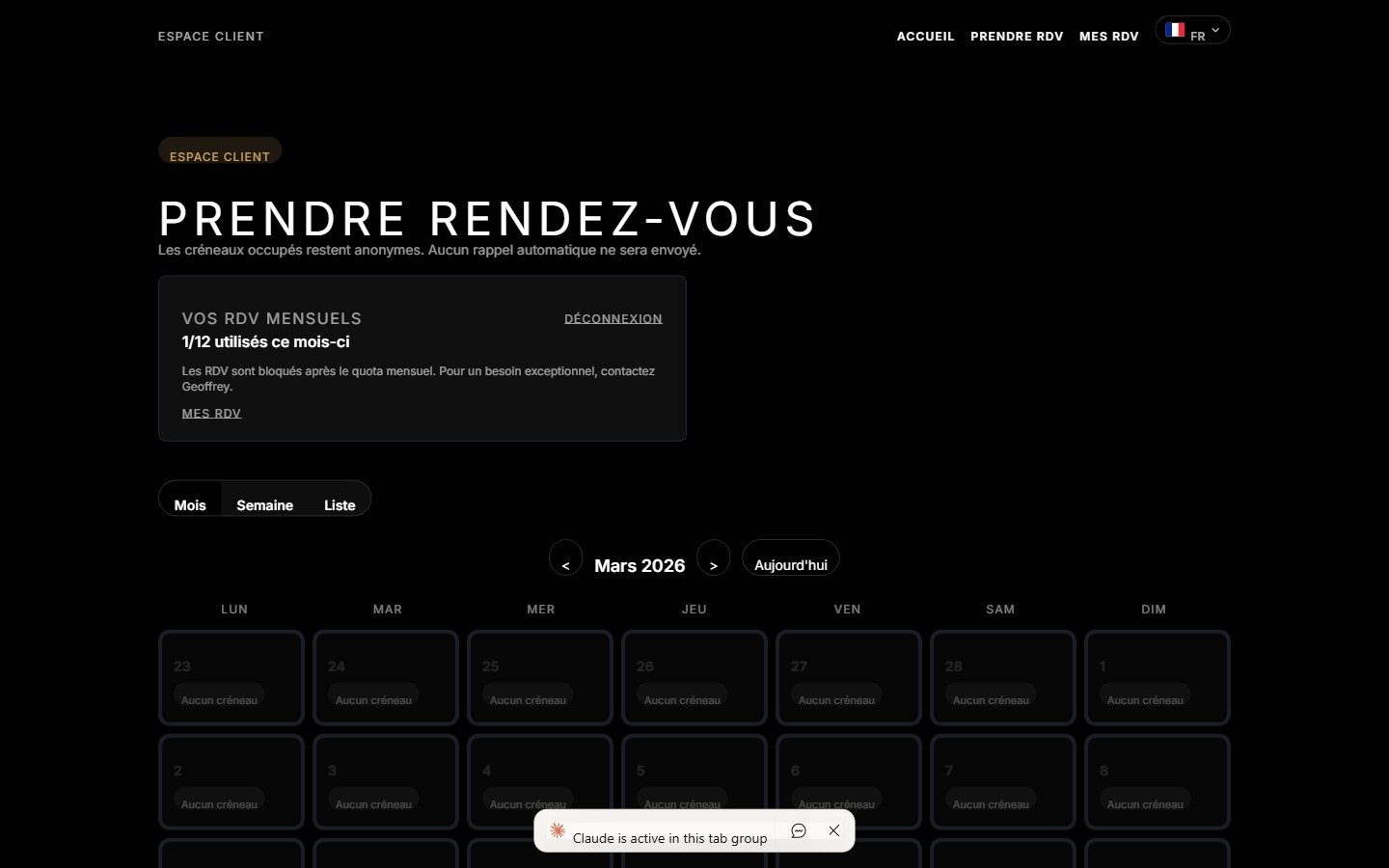 Projet Geoffrey Mahieu — Espace client sur-mesure réalisé par L'Agence, studio digital en Belgique